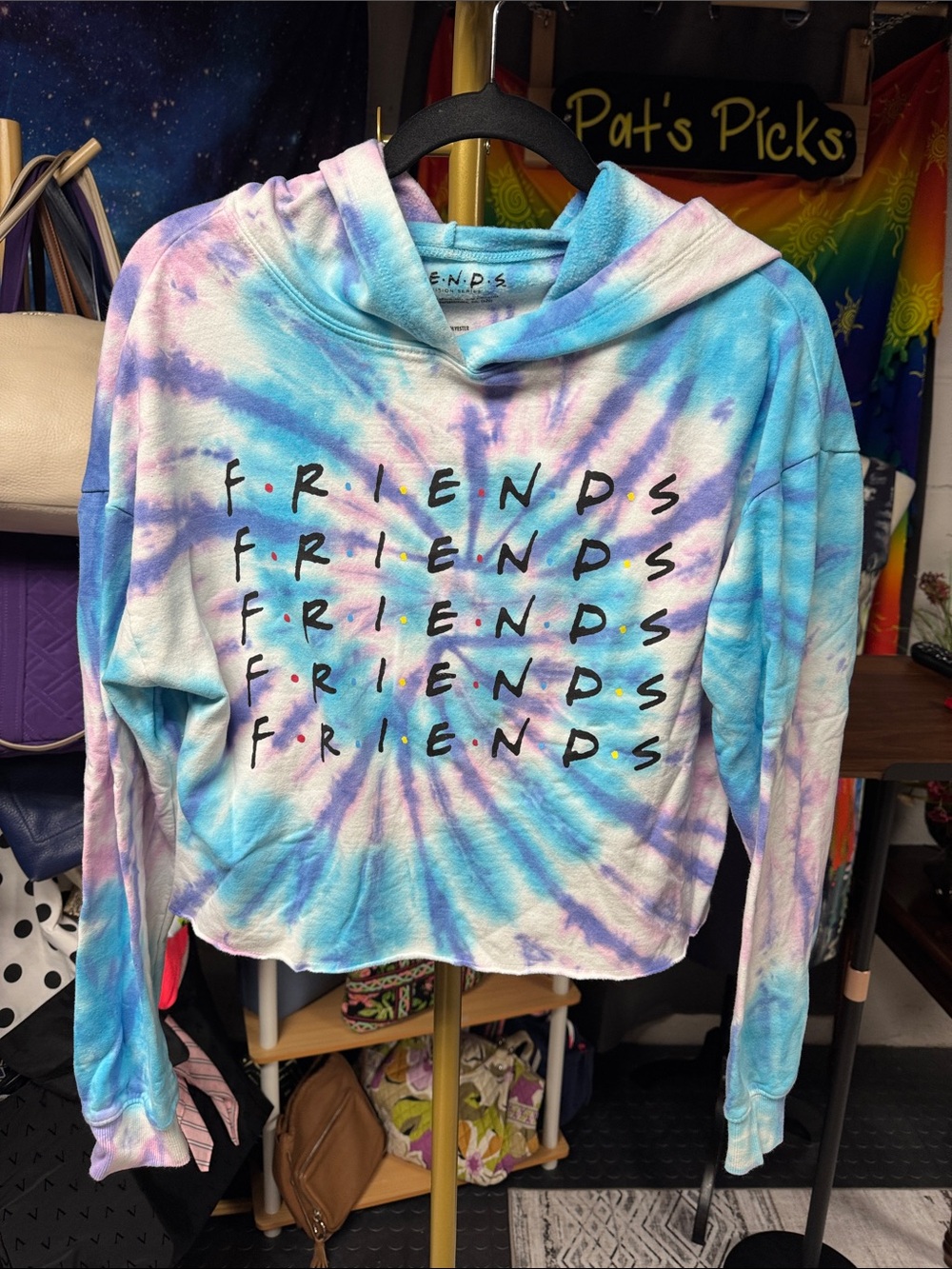 FRIENDS Tie-Dye Cropped Hoodie in Blue and Purple
